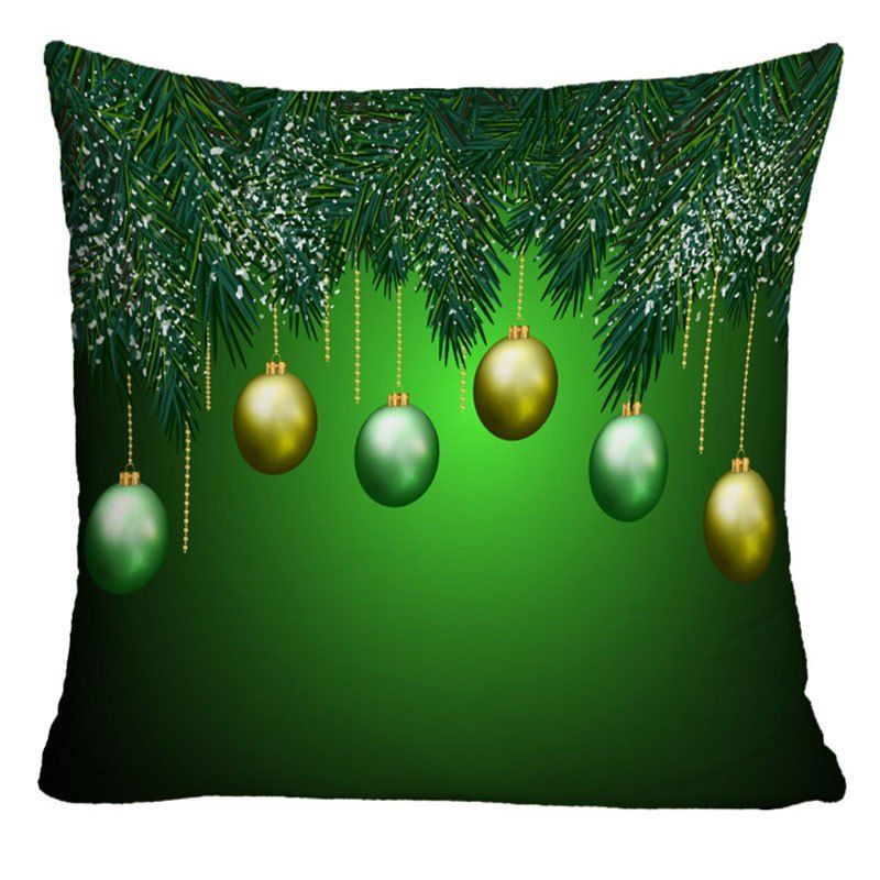 

Christmas Balls Printed Decorative Pillow Case, Green