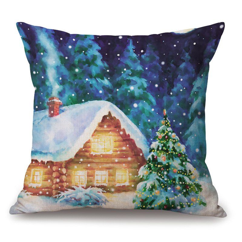 

Christmas Forest House Printed Thick Throw Pillow Case, Colormix