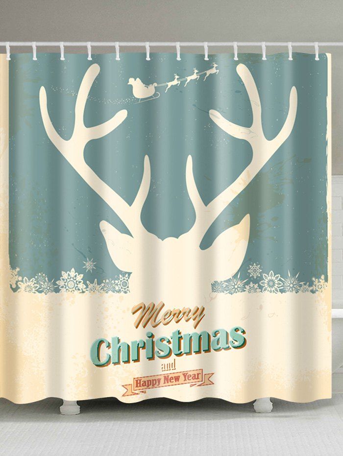 

Christmas Snow Deer Print Waterproof Bathroom Shower Curtain, Colormix