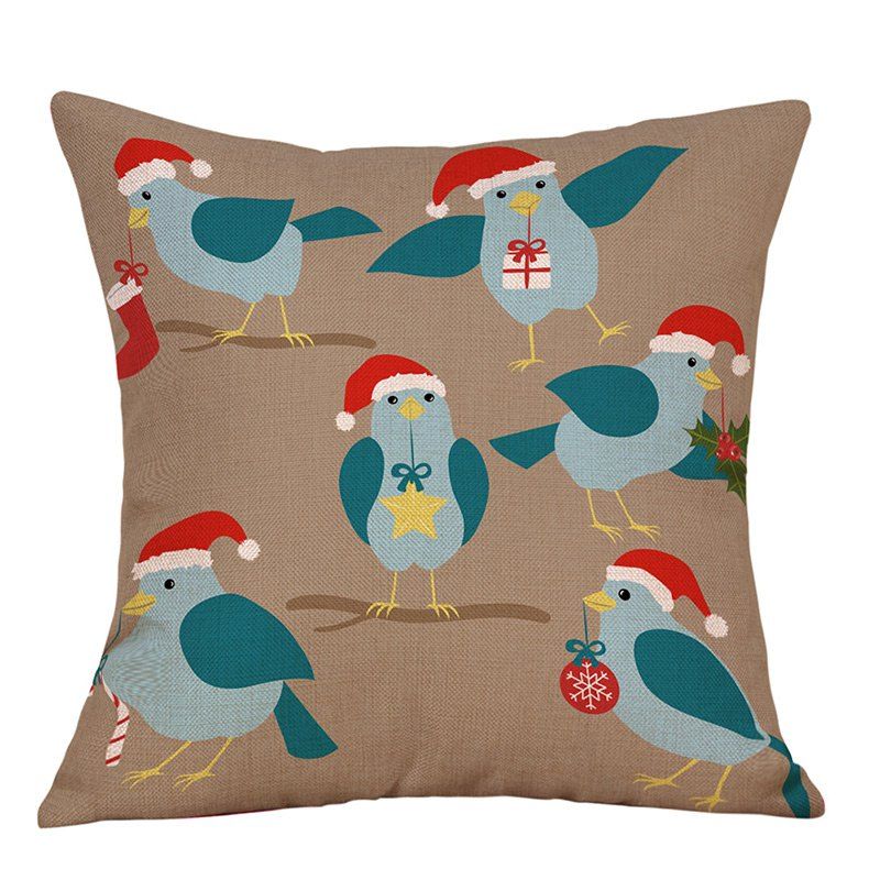 

Christmas Birds Print Decorative Linen Pillowcase, Colormix