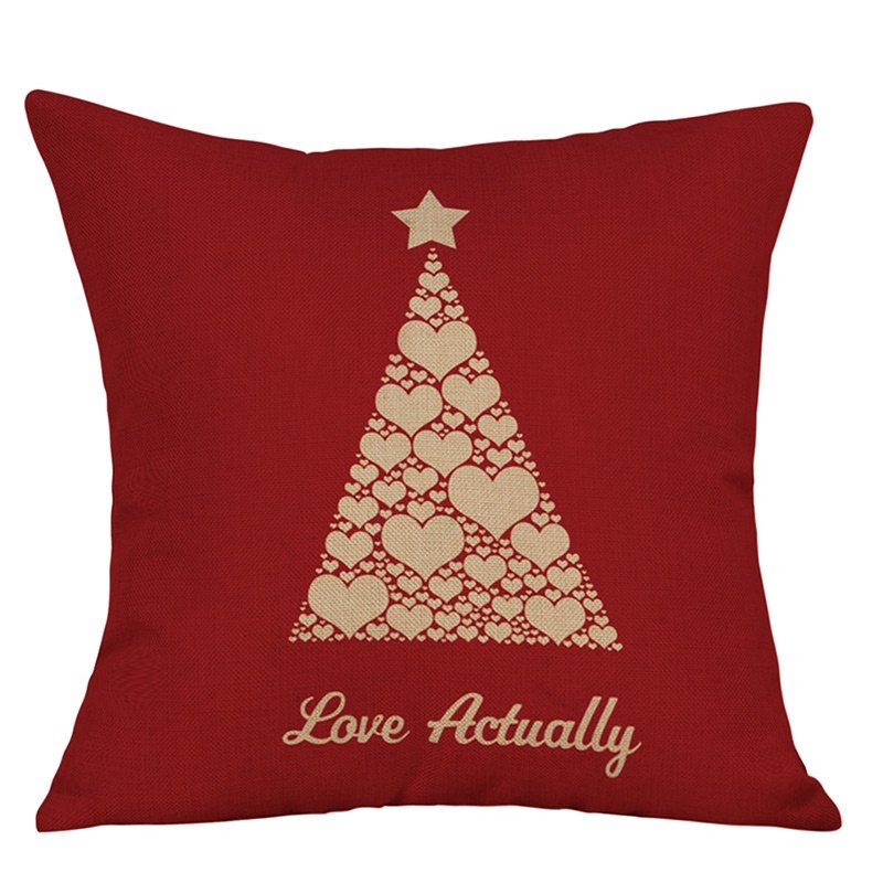 

Christmas Heart Tree Print Decorative Linen Pillowcase, Red