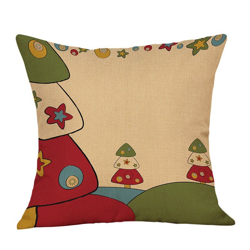 

Christmas Cartoon Trees Print Decorative Linen Pillowcase, Colormix