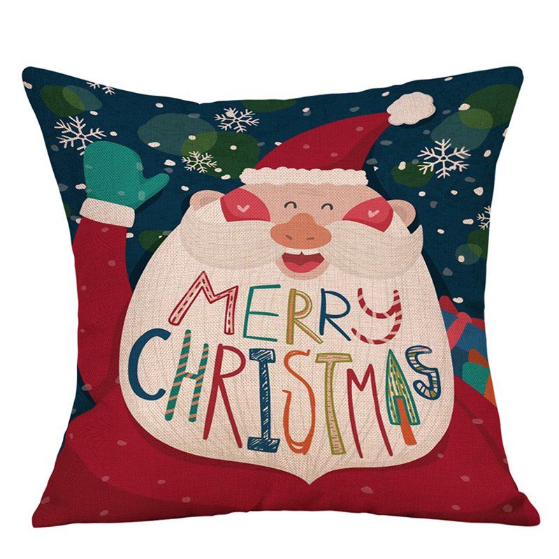 

Christmas Santa Claus Print Linen Decorative Pillowcase, Colormix
