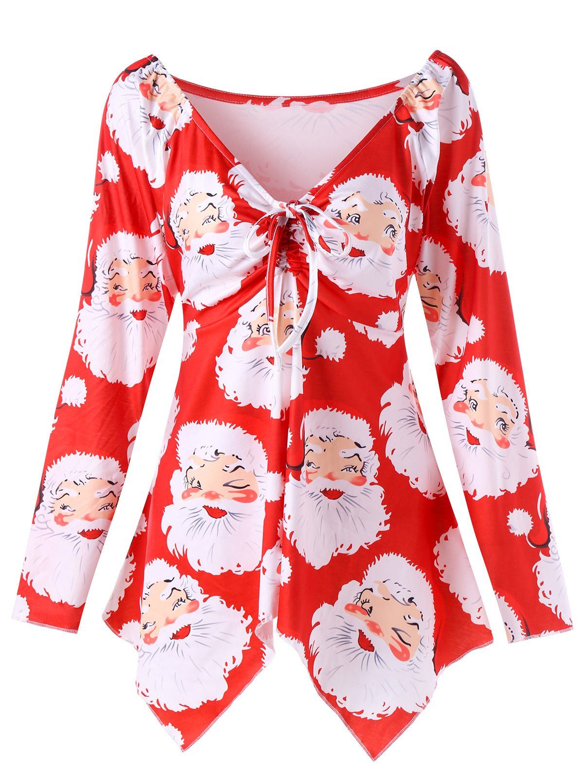 

Christmas Plus Size Santa Claus Print Asymmetrical T-shirt, Red