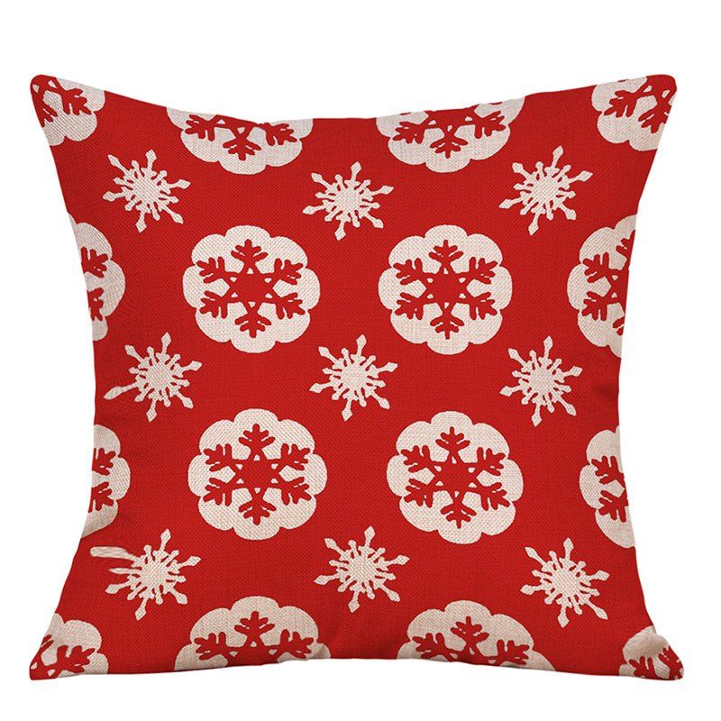 

Snowflake Christmas Print Decorative Linen Pillowcase, Red