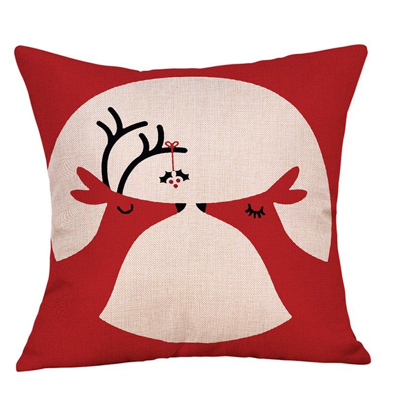 

Christmas Deers Print Decorative Linen Pillowcase, Red