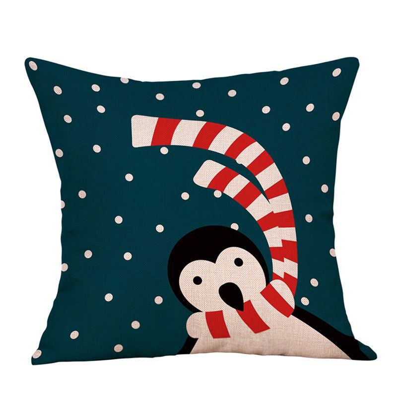 

Christmas Penguin Print Decorative Linen Pillowcase, Colormix