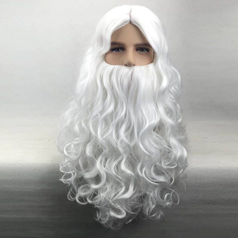 

Long Middle Part Curly Christmas Santa Claus Wig With Beard, White