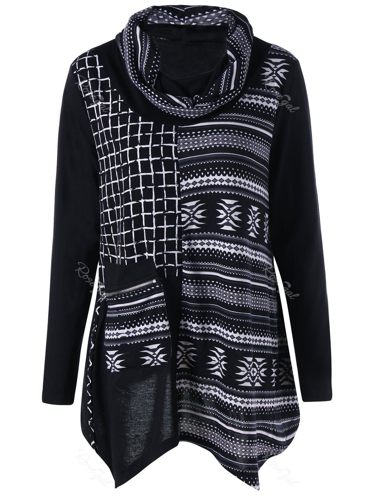 

Plus Size Zipper Pocket Cowl Neck Top, Black