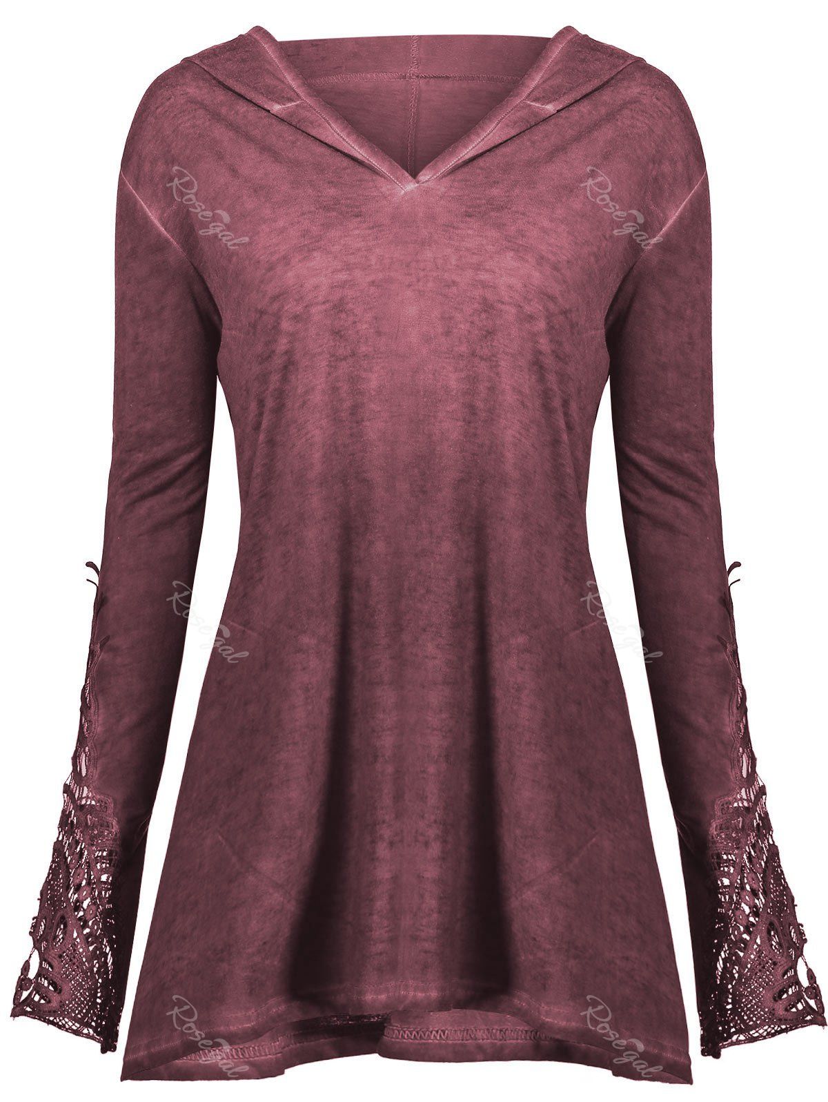 

Crochet Insert Plus Size Hoodie, Rosy pink