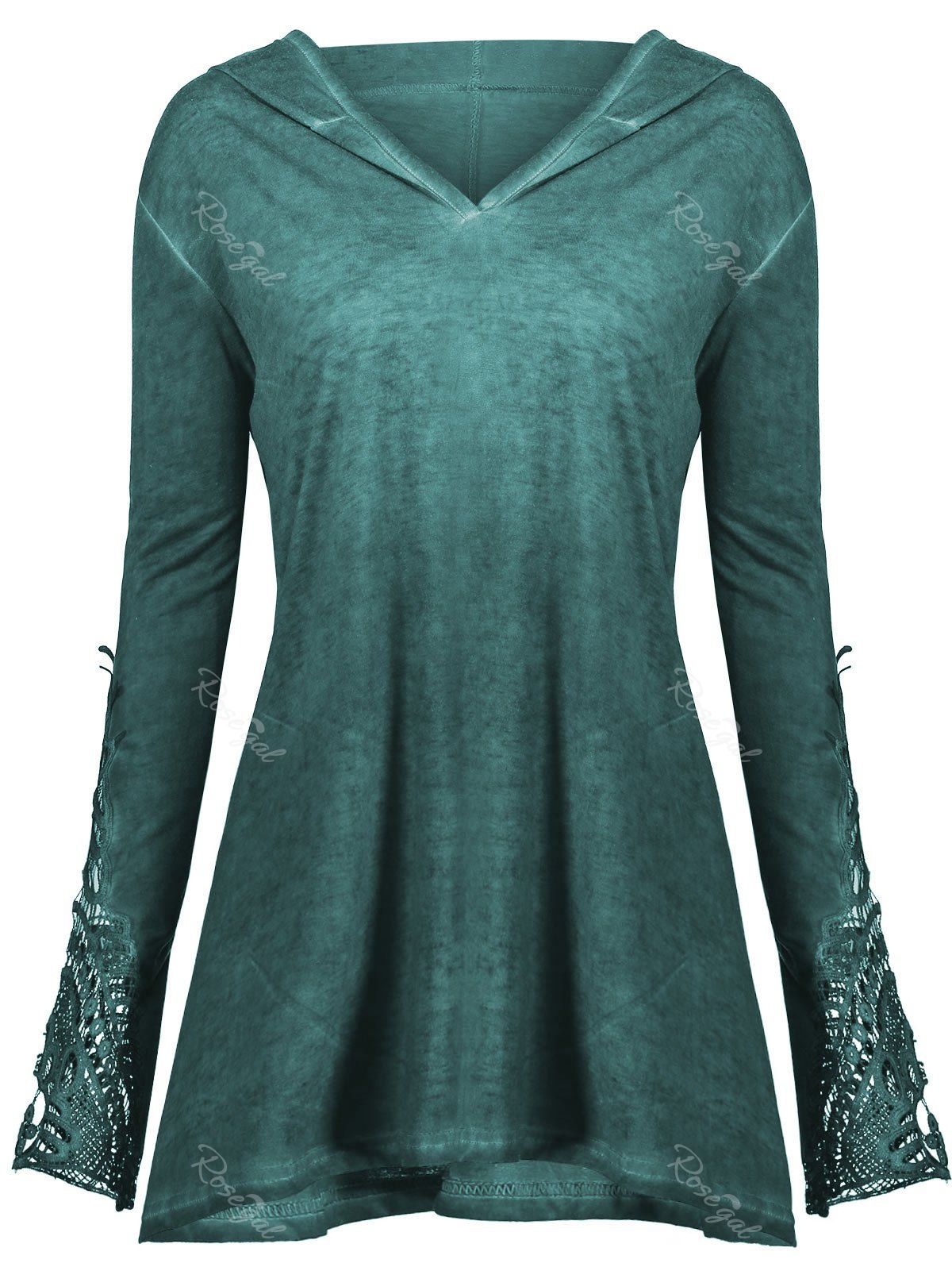 

Crochet Insert Plus Size Hoodie, Blackish green