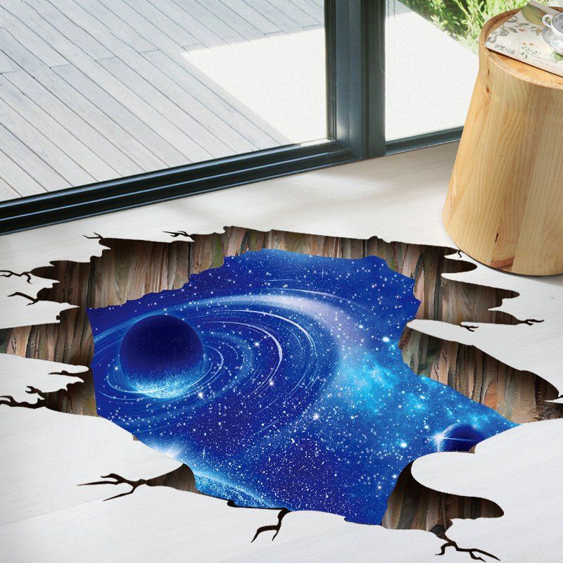 

Galaxy Planet 3D Broken Floor Sticker For Bedroom, Blue