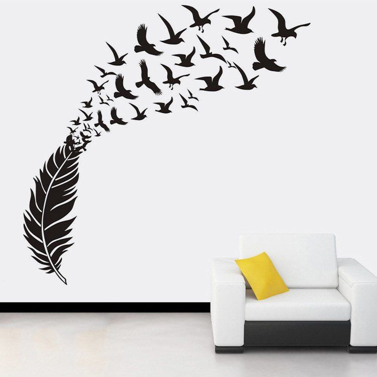 

Feather Doves Pattern Wall Art Stickers For Bedroom, Black