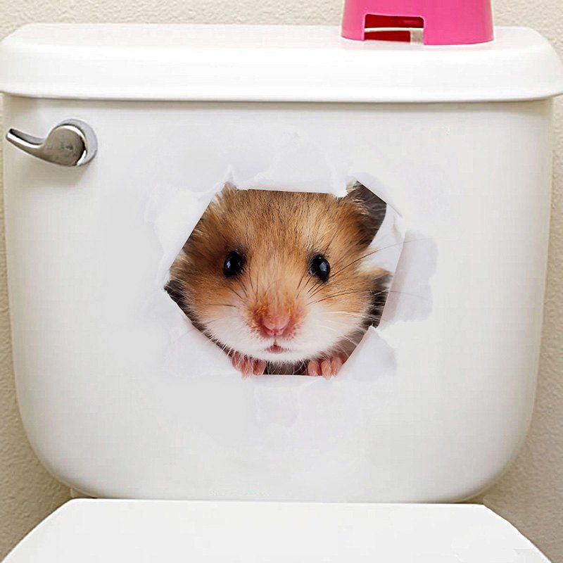 

3D Animal Toilet Closestool Wall Decor Sticker, Light brown