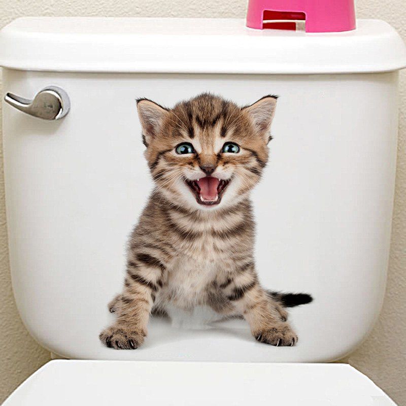 

3D Animal Toilet Closestool Wall Decor Sticker, Taupe