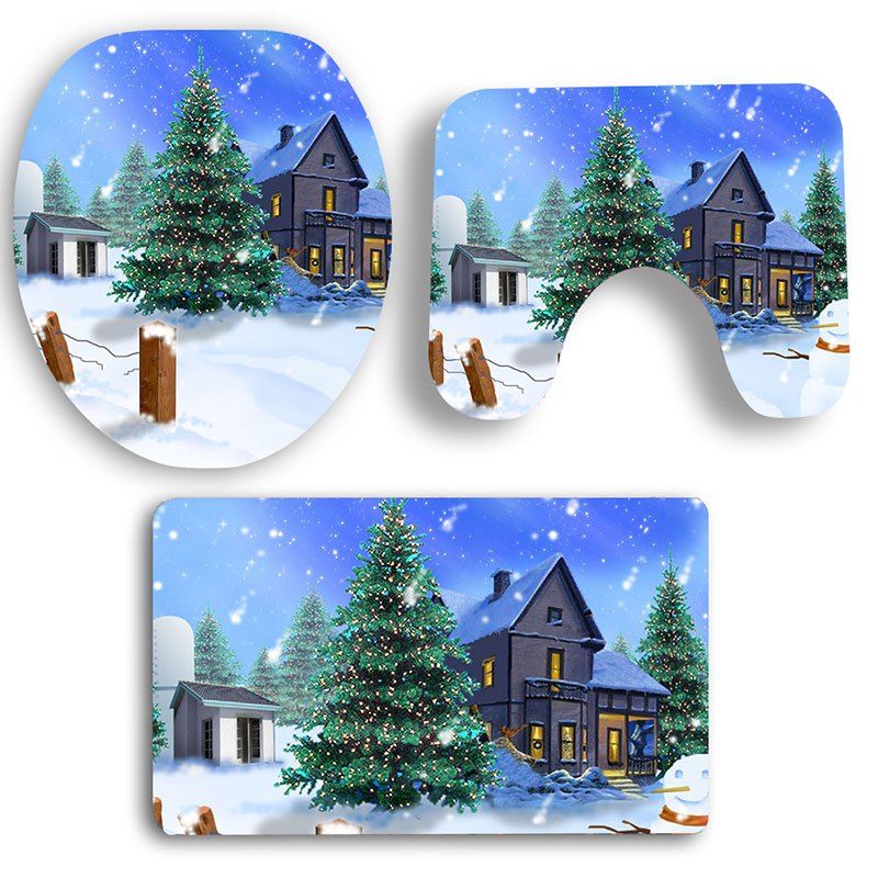

Nonslip Christmas Snowscape Pattern 3Pcs Bath Toilet Mats Set, Colorful