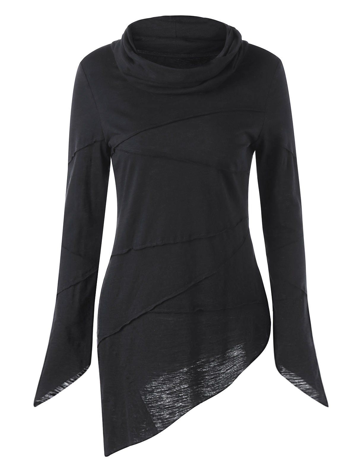 

Heaps Collar Long Sleeve Asymmetric T-shirt, Black