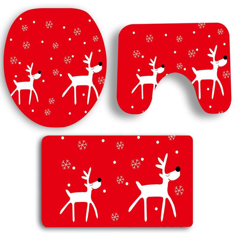 

Christmas Elk Pattern Nonslip 3Pcs Bath Toilet Mats Set, Red