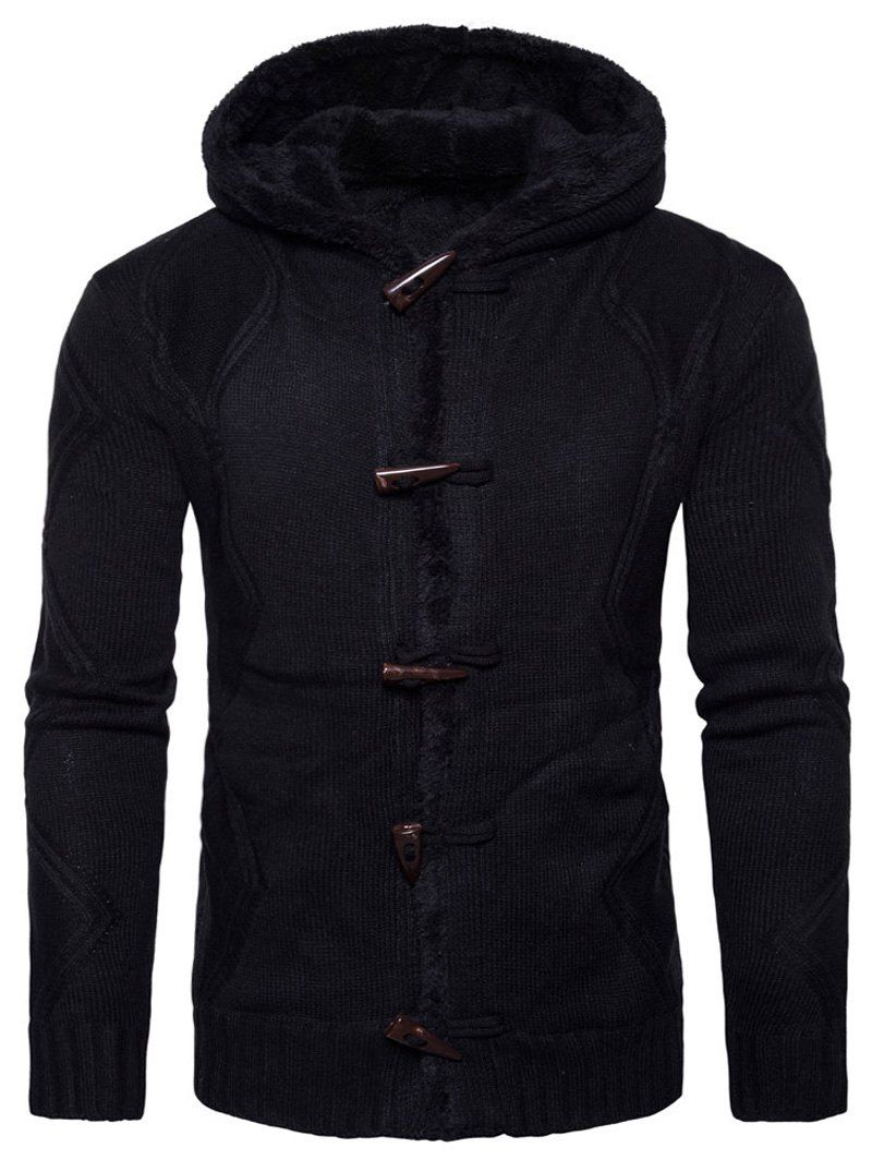 

Horn Button Fleece Knitted Jacket, Black