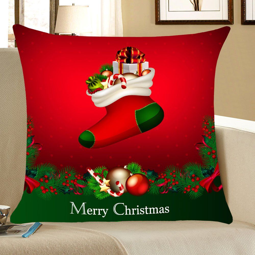 

Christmas Socks Gifts Patterned Throw Pillow Case, Red and green