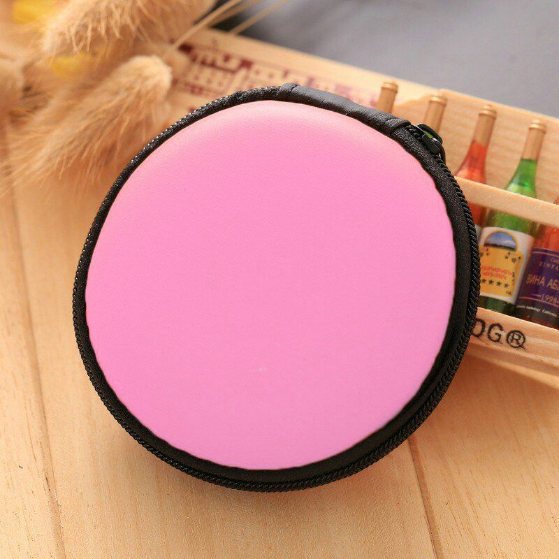 

Earphone Zipper Round Storage Case, Pink