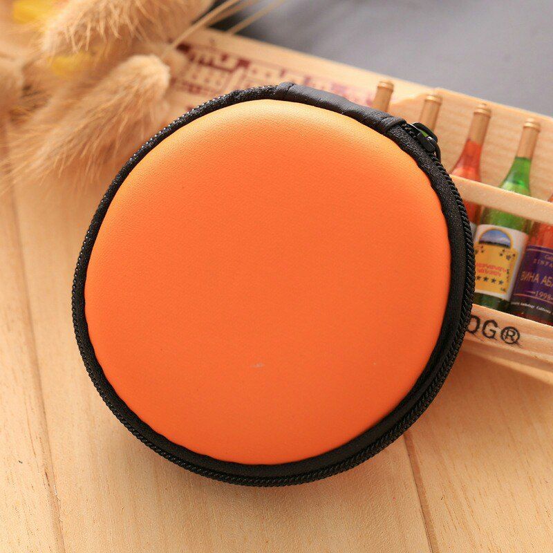 

Earphone Zipper Round Storage Case, Orange