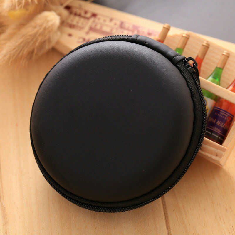 

Earphone Zipper Round Storage Case, Black