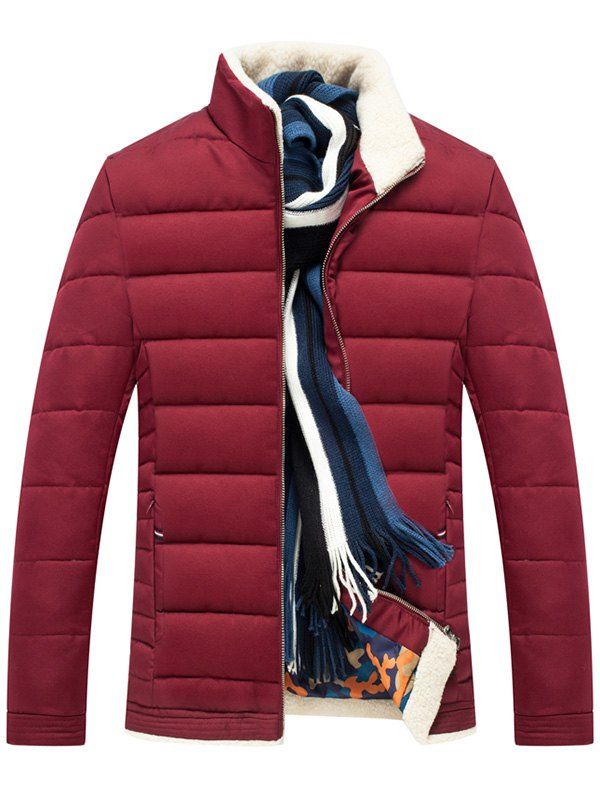 

Stand Collar Zip Up Quilted Jacket, Wine red