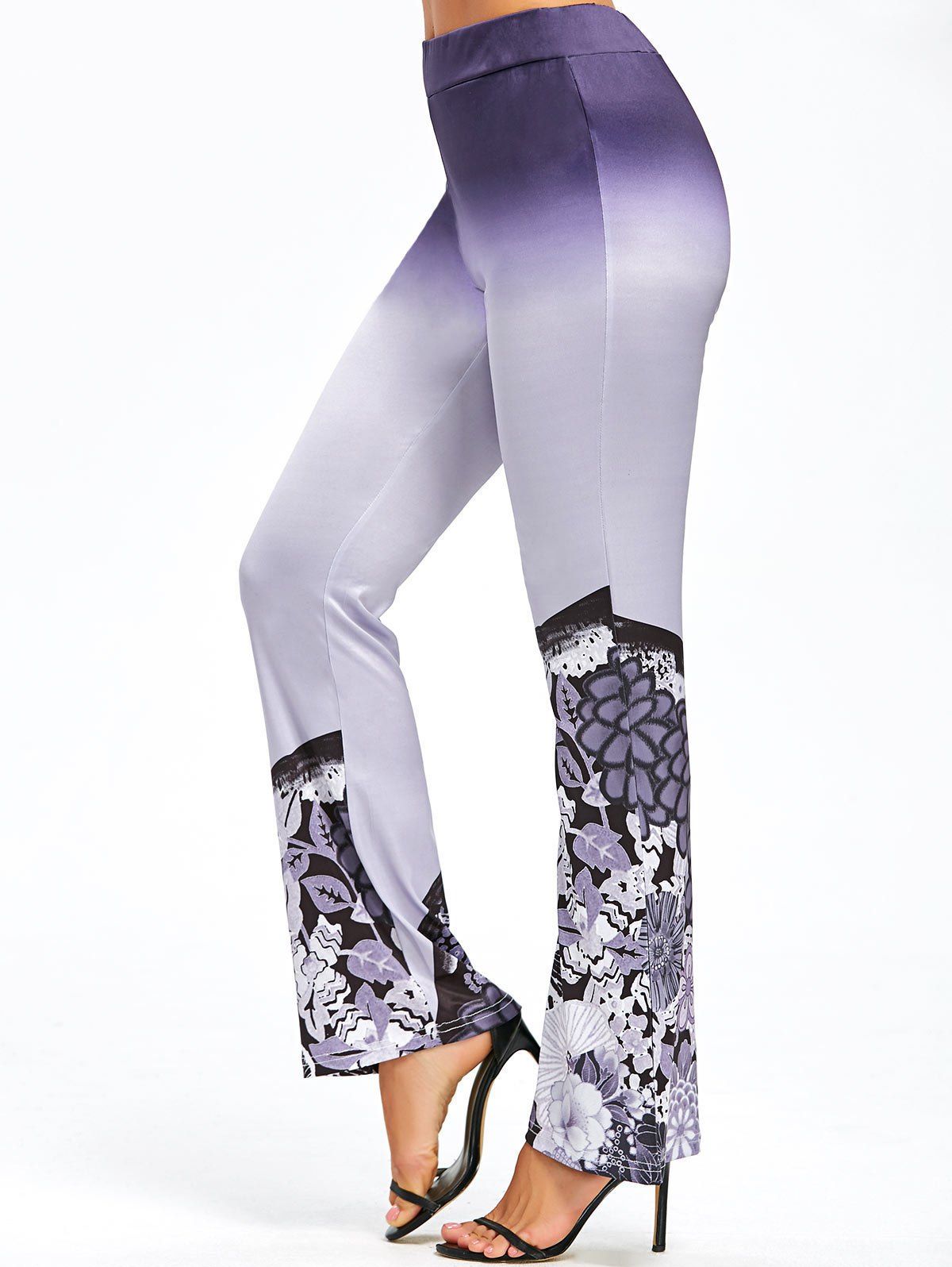 

Ombre Floral Print High Waist Pants, Colormix