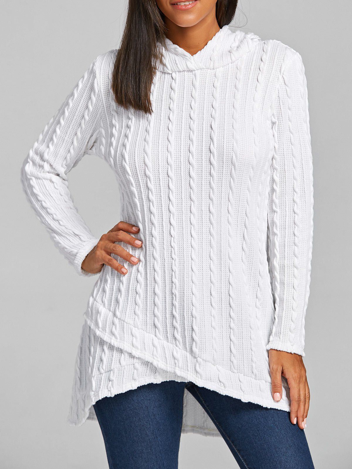 

Cable Knitted Hooded Tunic Sweater, White