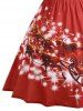 Robe de Soirée Midi Imprimé Père Noël et ses Rennes Grande Taille - Rouge 4XL