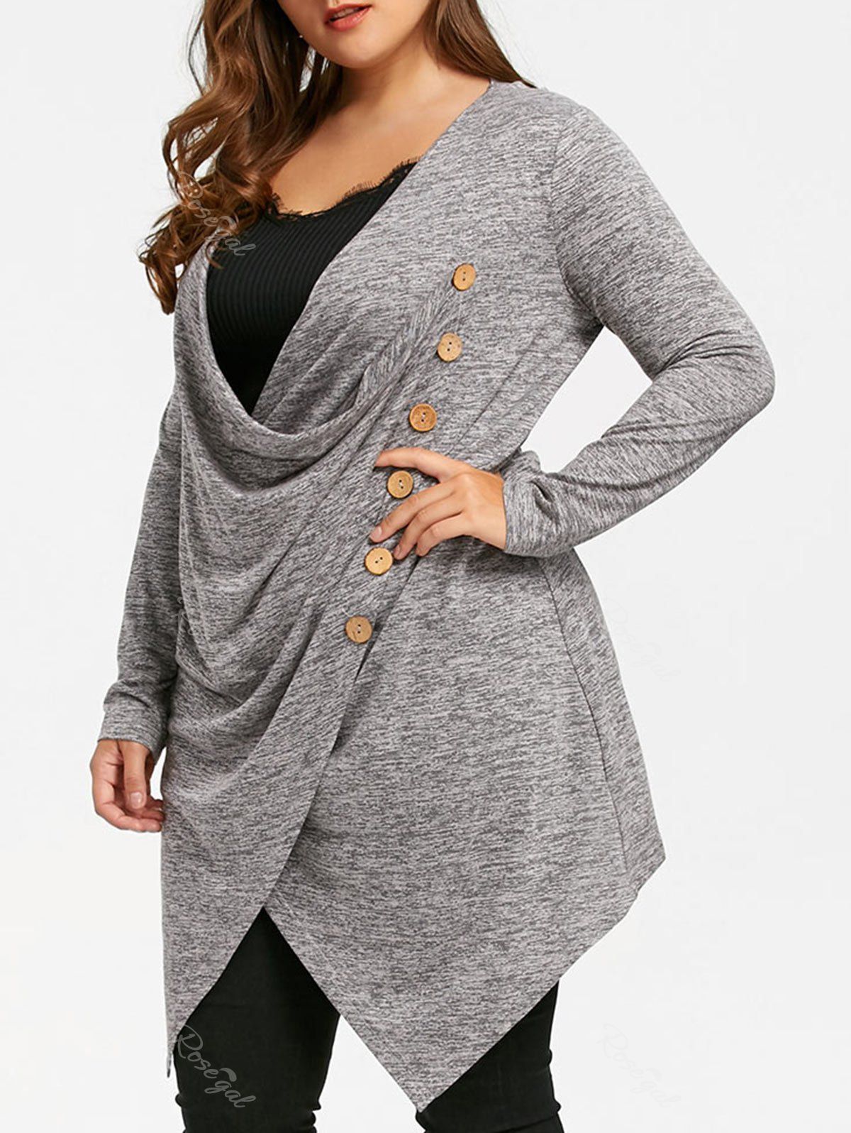

Plus Size Crossover Marled Longline Top, Gray