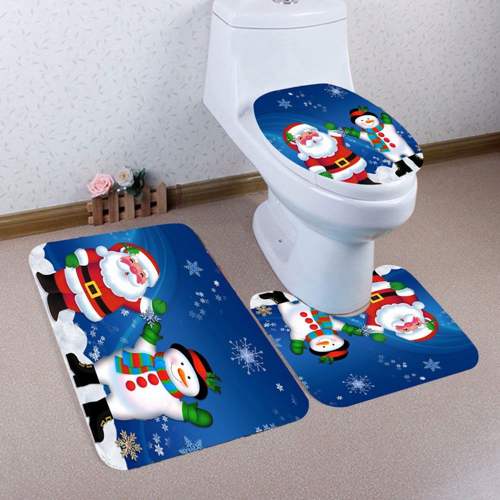 

Santa Claus And Snowman Patterned 3Pcs Bath Toilet Mat Set, Colorful