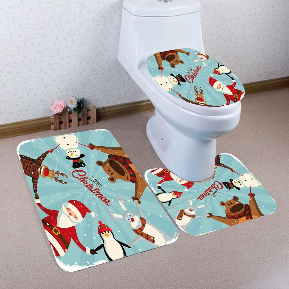 

Christmas Family Patterned 3Pcs Toilet Bath Mat Set, Colorful