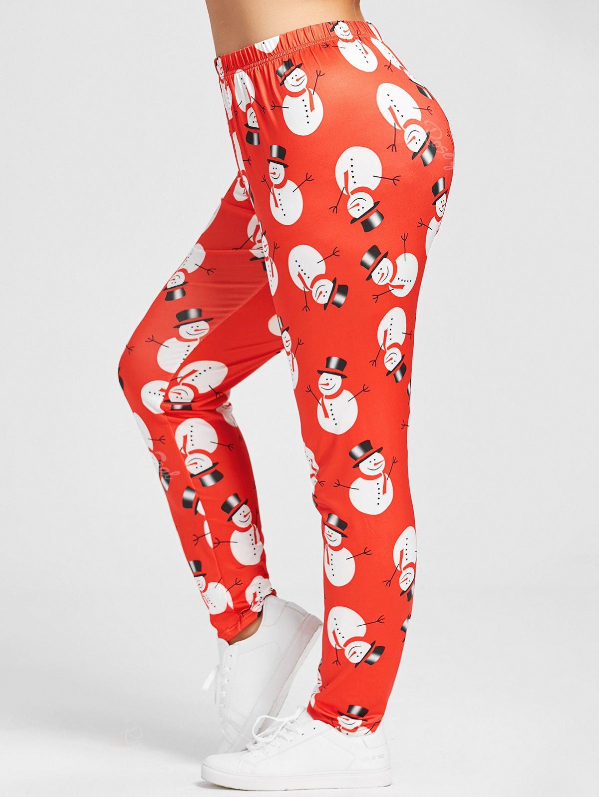 

Christmas Snowman Plus Size Skinny Leggings, Red