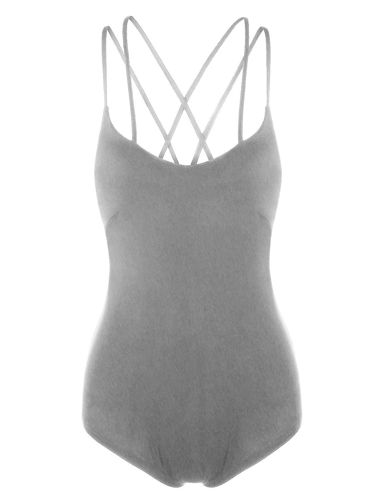 

Criss Cross Strappy Jersey Bodysuit, Gray