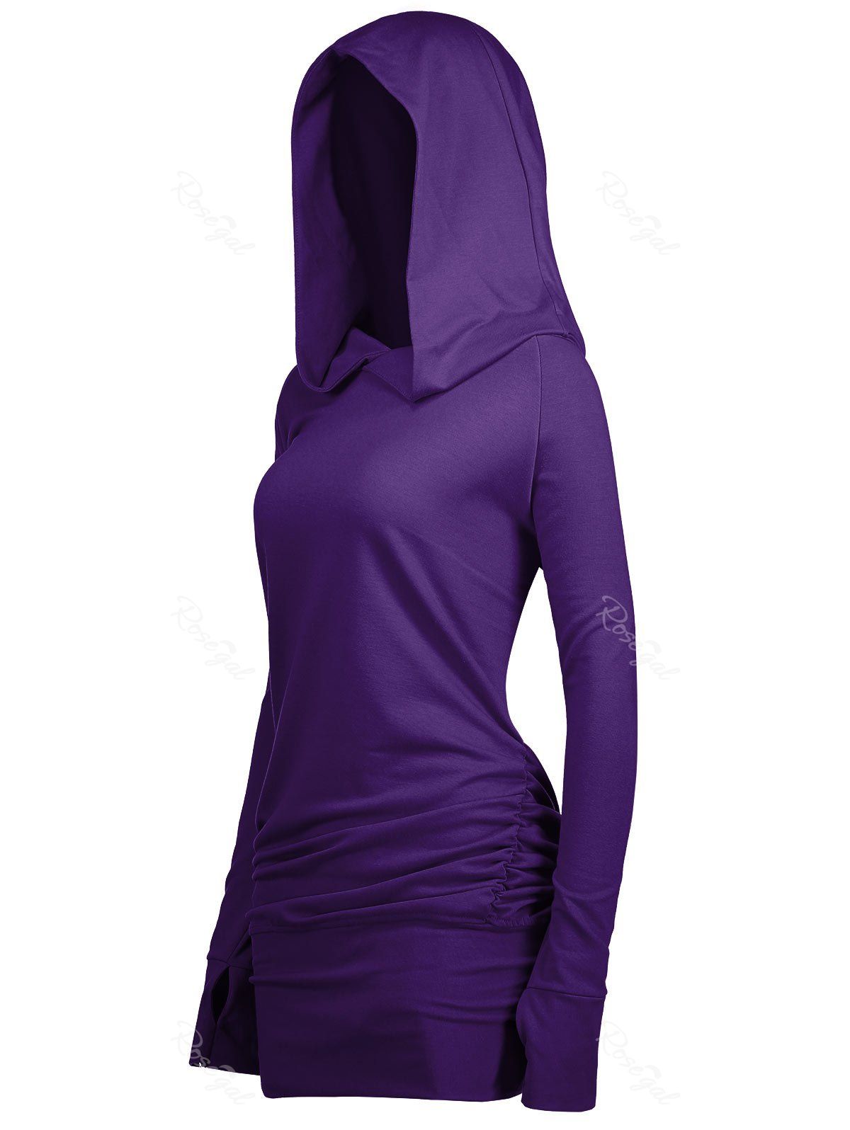

Long Plus Size Sides Ruched Hoodie, Purple