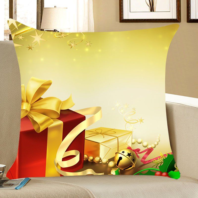 

Christmas Gifts Patterned Linen Throw Pillow Case, Yellow