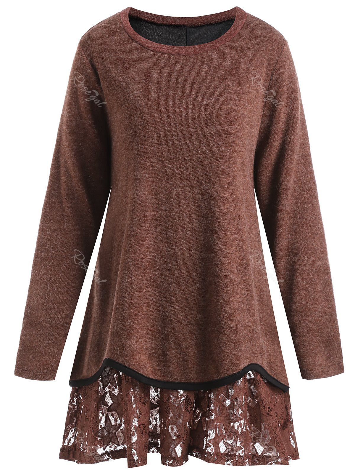 

Plus Size Overlay Star Lace Knitwear, Red brown