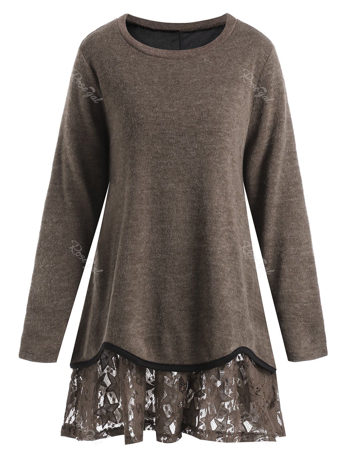 

Plus Size Overlay Star Lace Knitwear, Dark camel