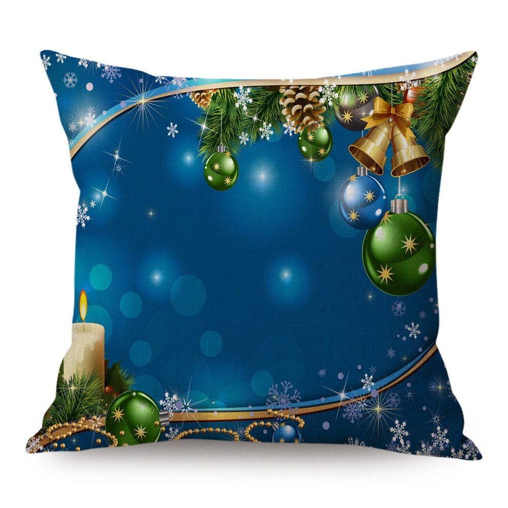 

Christmas Graphic Linen Decorative Throw Pillowcase, Peacock blue