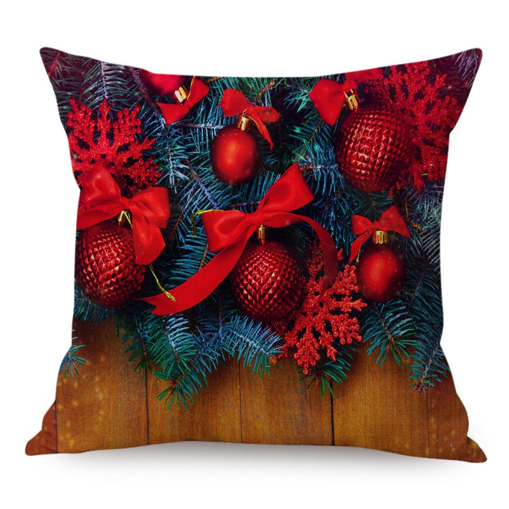 

Christmas Decorative Ball Print Linen Throw Pillowcase, Colormix