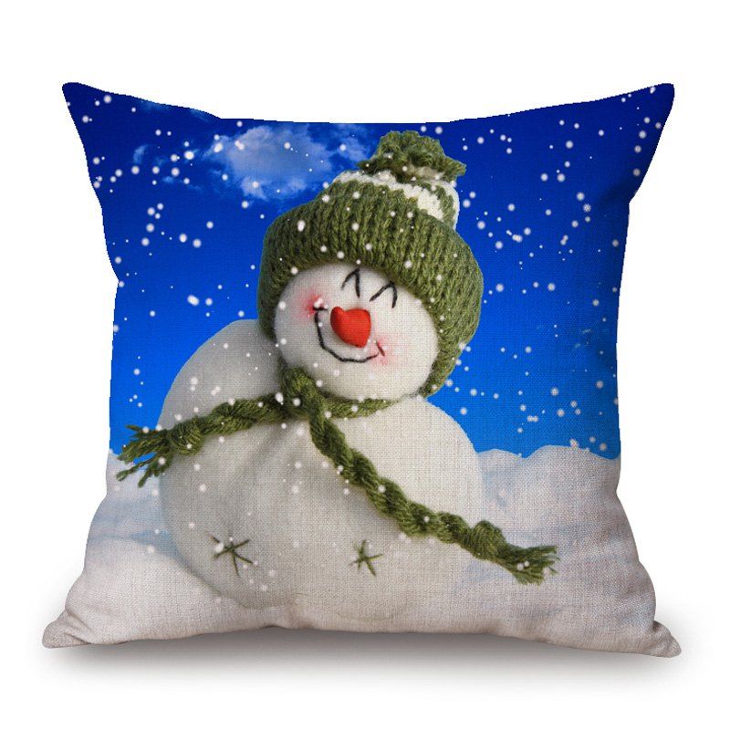 

Christmas Snowman Print Linen Decorative Pillowcase, Colormix