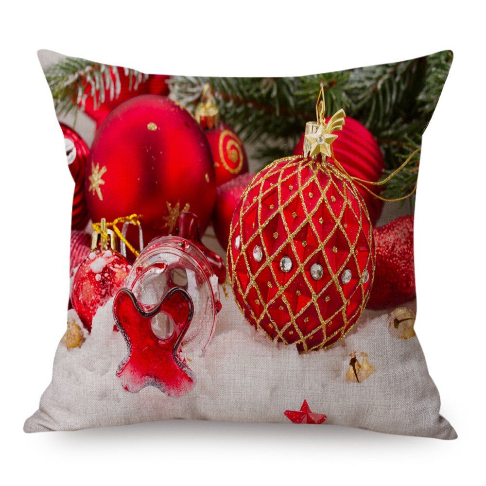 

Christmas Balls Print Decorative Linen Throw Pillow Case, Colormix