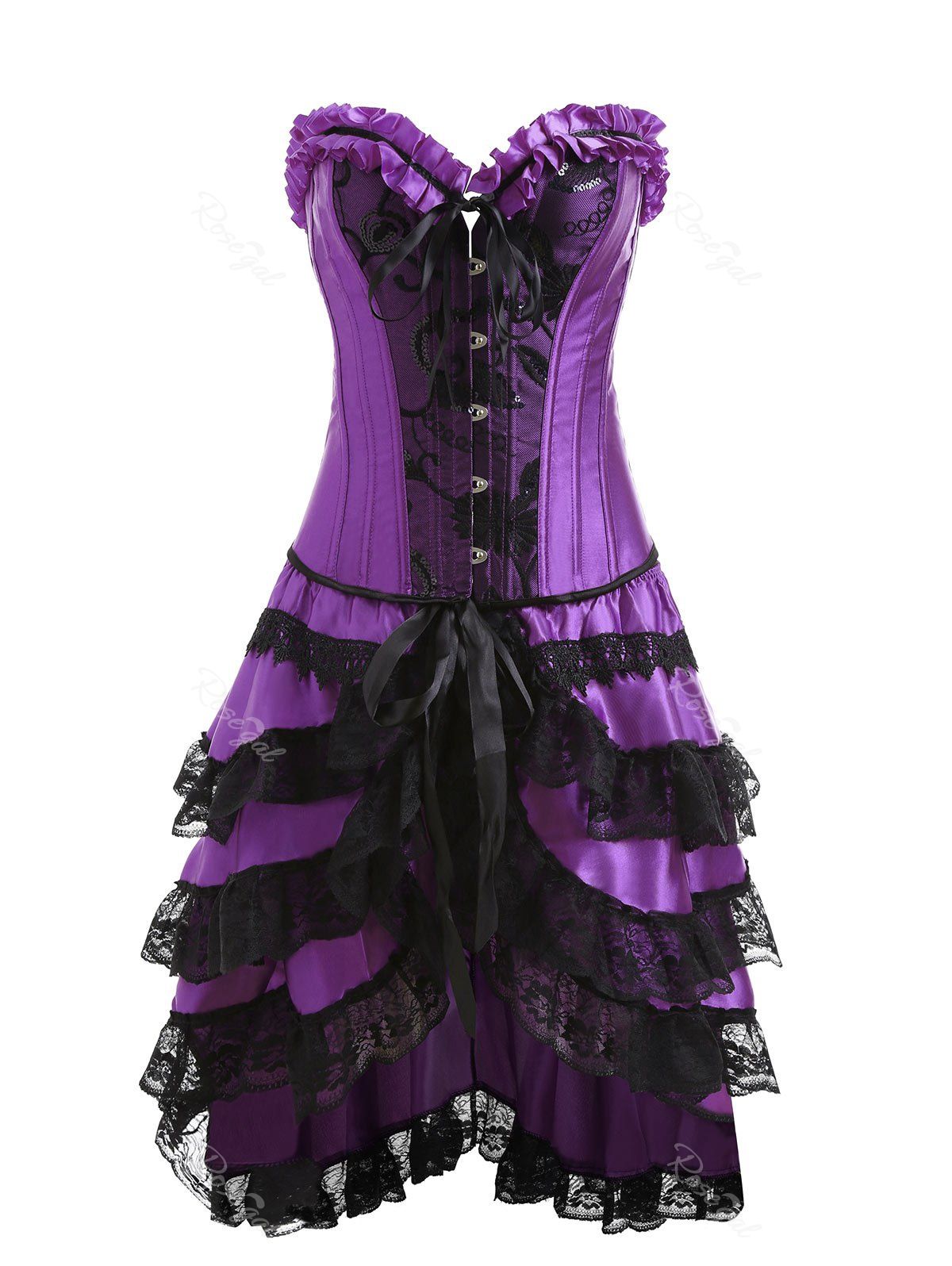 

Plus Size Two Piece Flounce Corset Dress, Purple