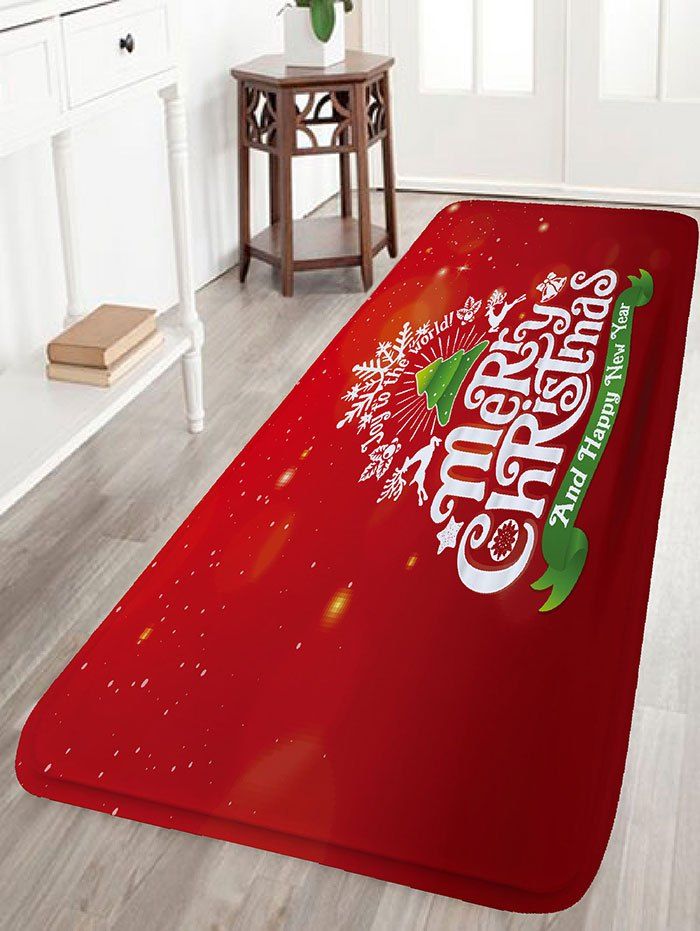 

Letter Print Flannel Nonslip Christmas Bath Mat, Red