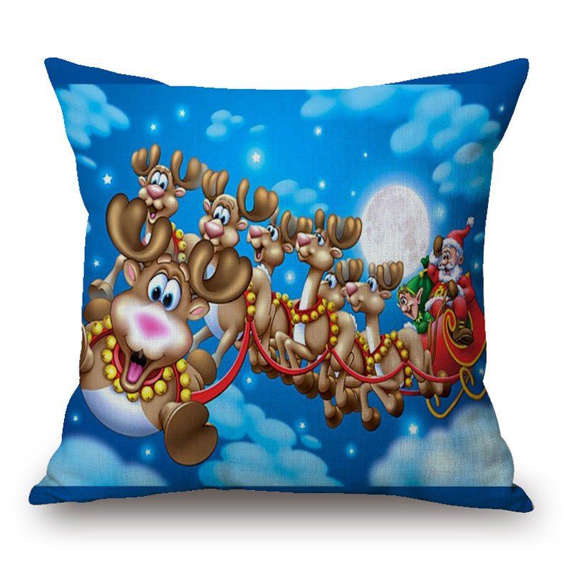 

Christmas Deer Sleigh Print Decorative Linen Pillowcase, Colormix