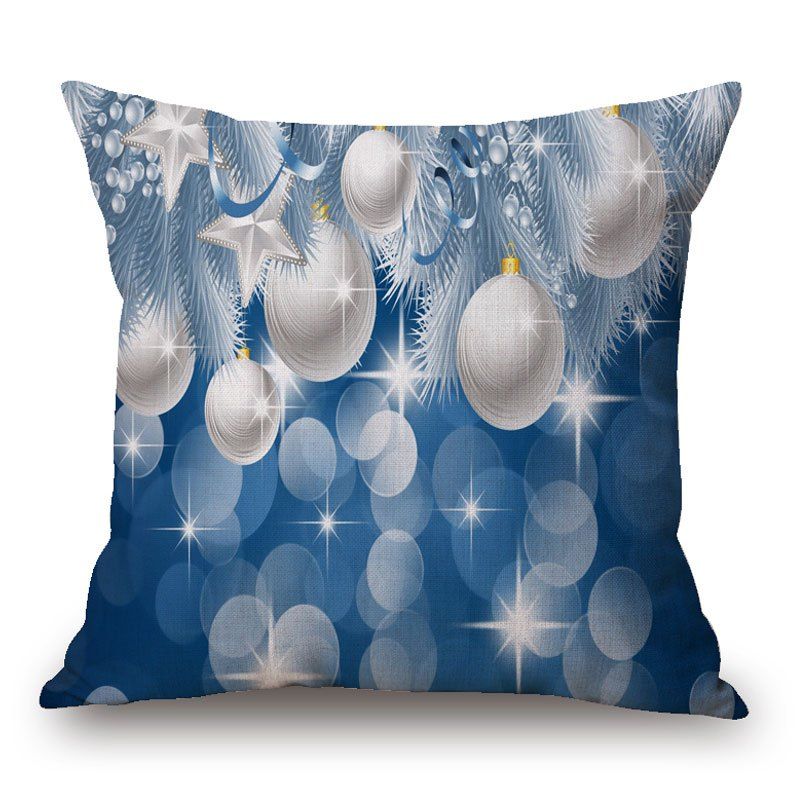 

Christmas Star Baubles Print Decorative Linen Pillowcase, Blue
