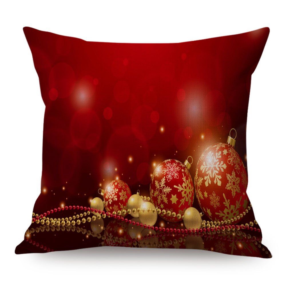 

Christmas Baubles Chain Print Decorative Linen Pillowcase, Red