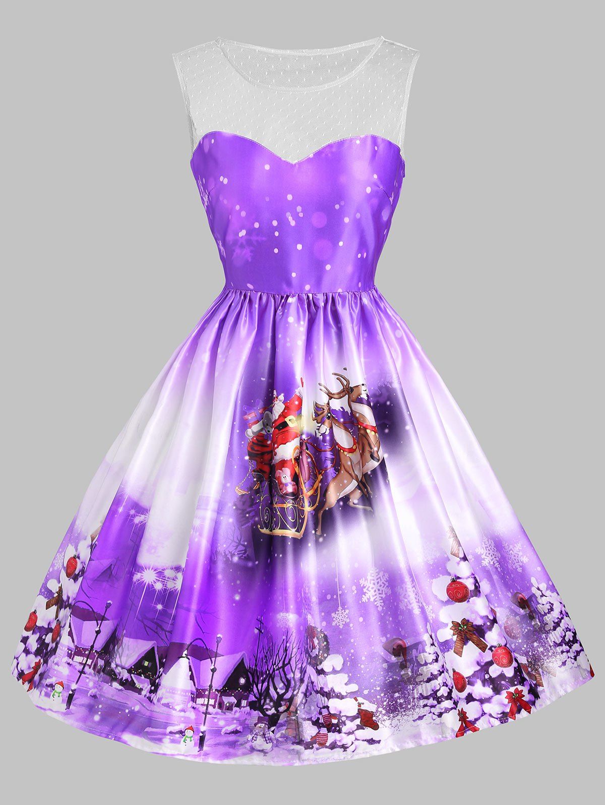 

Christmas Tree Sled Mesh Insert Dress, Purple